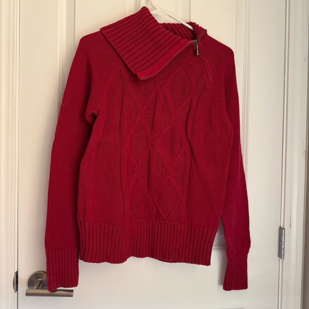 Calvin Klein Red Women's Sweater with Unique Zipper Collar/Turtleneck. Used. L